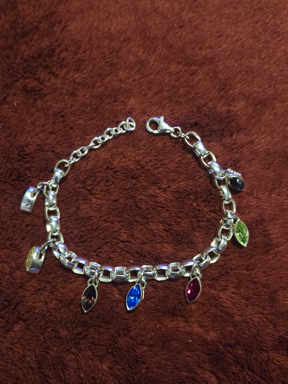 925 Silver Multi-Color Gemstone Charm Bracelet - Women Jewelry - Picture 3 of 14